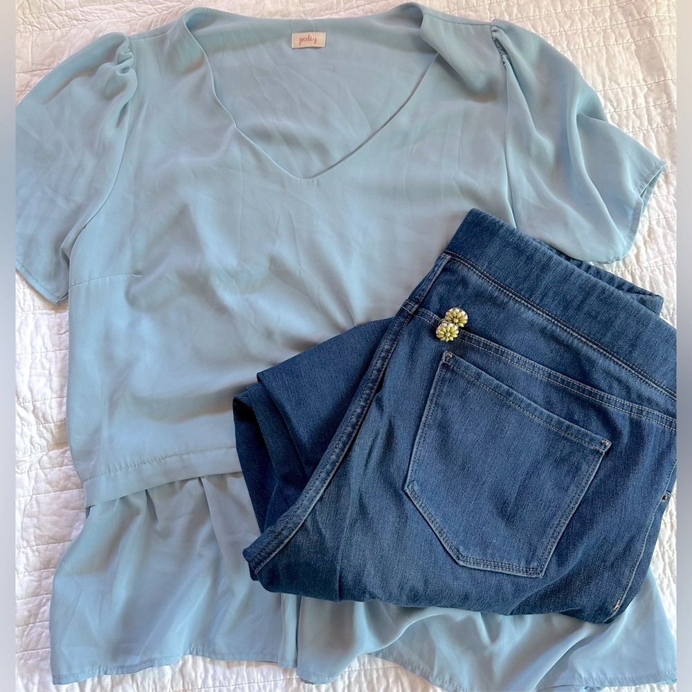 NWOT Pixley Baby Blue Peplum Top